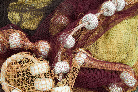 Colorful fishing nets in the port of Saint-Jean-de-Luz in Basque country in France