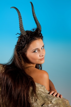 Capricorn or Goat woman, this photo is part of a series of twelve Zodiac signs of astrologyの写真素材