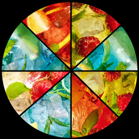 Colorful collage made of closeup cocktail photos