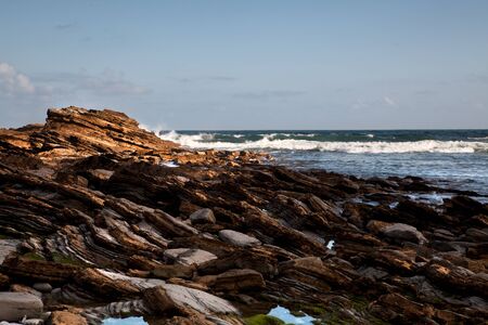 Rocky bay at dawn, shot at La Barbe at Saint-Jean-de-Luz in Basque Country, France の写真素材