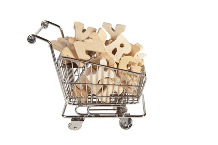 Little trolley filled with wooden letters of the alphabetの写真素材