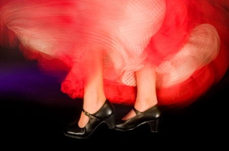 Detail of the feet and whirling skirt of a flamenco dancerの写真素材