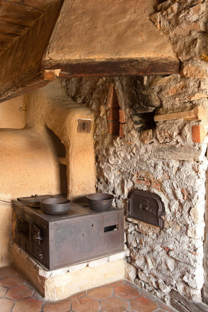 Kitchen diner in an Alsation farmhouse around 1900; eco-museum; Ungersheim; Alsace; France; Europeのeditorial素材