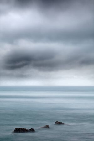 Blurred motion waves on the Atlantic beach near Biarritz, Aquitaine in Franceの写真素材