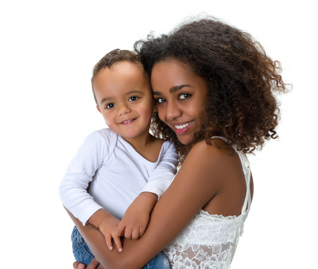 Happy African Ethiopian mother playing with her 18 month old little boyの写真素材
