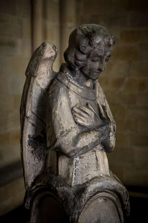 Sculpted antique details in Ypres St. Martin's Cathedral, after its destruction in WWI fully restored to its medieval splendorの写真素材