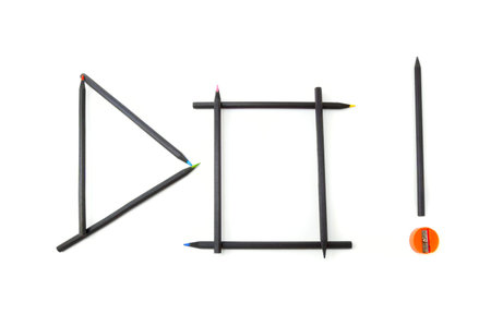 Multicolored pencils and sharpener generating motive の写真素材
