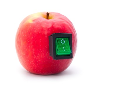 Start you healthy life: red apple with buttonの写真素材