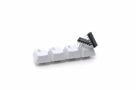 Cybersex metaphor: isolated keyboard buttons and microcircuits