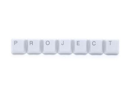 New PROJECT on Internet - caption by keyboard keys isolated on white backgroundの写真素材