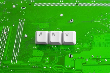 Internet technology: WWW sign on circuit green backgroundの写真素材
