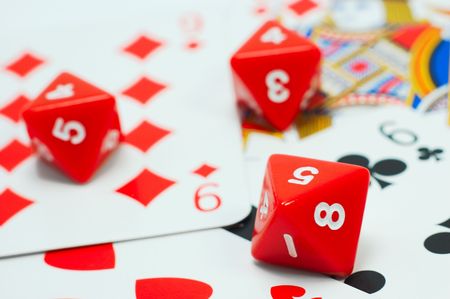 Card game excitement: red dices and cardsの写真素材