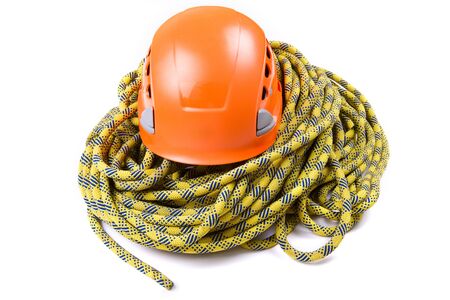 Rope access tools: hard hat, rope, の写真素材