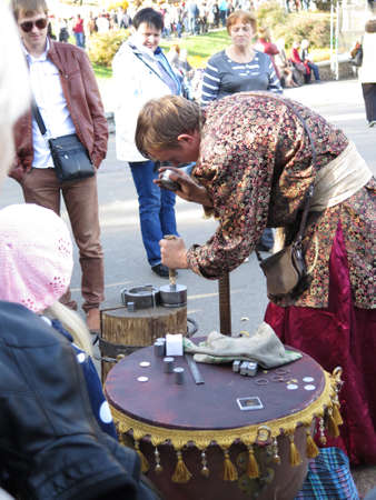 12 October 2014. At the chrysanthemums festival in Kiev. Spivoche pole (The field for singing).のeditorial素材