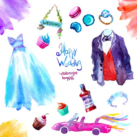 watercolor sweets wedding set illustration. illustration hand drawの写真素材
