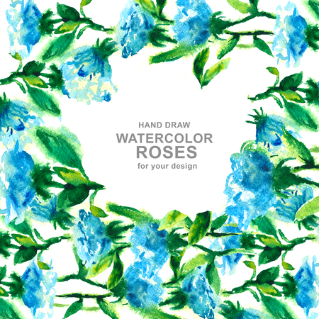 watercolor drawing blue roses, hand drawn designの写真素材