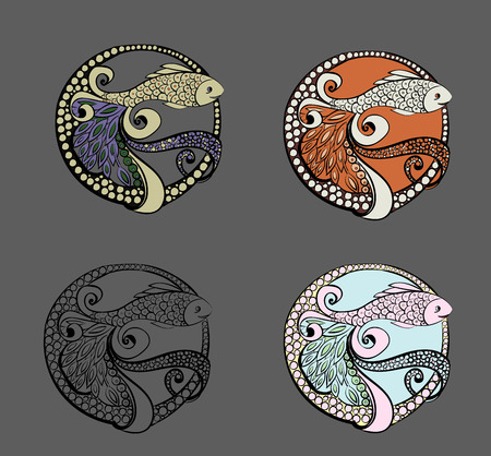Doodle fish. Hand drawn vector illustration.logo elementのイラスト素材
