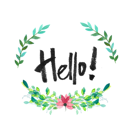 Hand drawn oval frame of flowers, branches and leaves. Watercolor illustration. Design for wedding invitations, greeting cards, cards.の写真素材