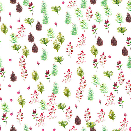 Botanical Pattern. Christmas ornaments painted with watercolors.の写真素材