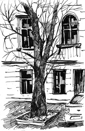 City landscape. Made by ink on paper.の写真素材