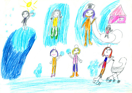 Hand Drawn Watercolor Painting of Winter Forest Landscape.の写真素材