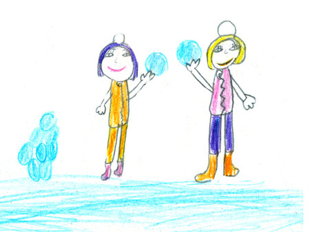 Childs drawing of a family in snowy weather.の写真素材