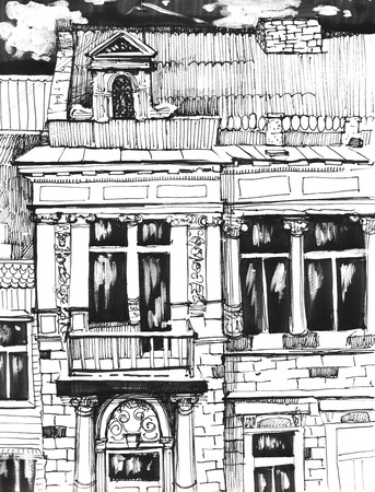 City landscape. Made by ink on paper.の写真素材