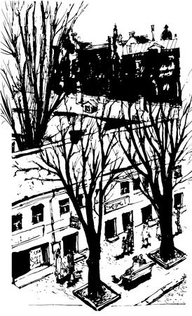 A Vector Hand drawn City Sketch for your design. Over view artistic picture of Odessa. Ukraine illustration.のイラスト素材