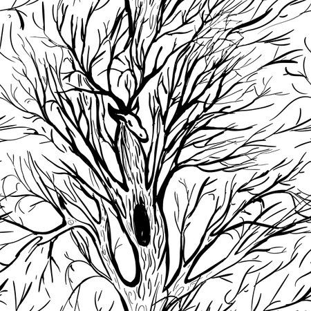 Deer and Tree Silhouette Vector. illustration isolated deer with big antlers. For greeting cards, wallpapers, scrapbooking, print, gift wrap, manufacturingのイラスト素材