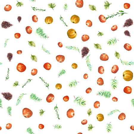 Seamless watercolor background with oranges and tangerines, watercolor illustration.