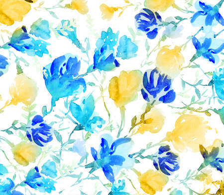 Ukraine yellow blue Pattern. watercolor illustration. colorful flowersの写真素材