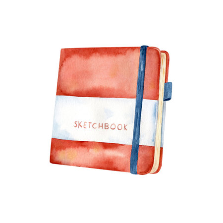 sketchbook is hand painted in watercolor on a white background.の写真素材