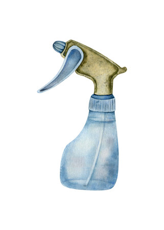 Sprayer for plants, sprayer, sprayer. Watercolor illustration on a white background. Garden tools. For cleaning the houseの写真素材
