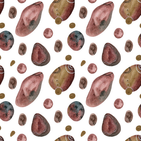 Red vintage abstract pattern, watercolor stains, stones, minerals. Seamless patternの写真素材