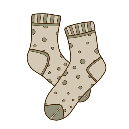 Cozy warm socks doodle clipart.Vector illustration in trendy doodle style isolated on white background.Clothes for winter, New Year and Christmas designs.Exclusive design element,badge,icon,handmade.のイラスト素材