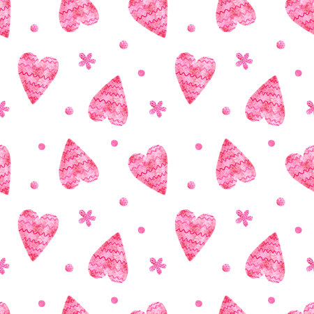 Pattern with pink hearts. Watercolor cute pink background with hearts, pink abstraction. Valentines...