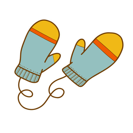 Set of vector color icons of winter clothes. Vector illustration. Traditional winter symbols: warm clothes, socks, hat, mittens, boots. Comfortable lifestyle. Winter mood.のイラスト素材