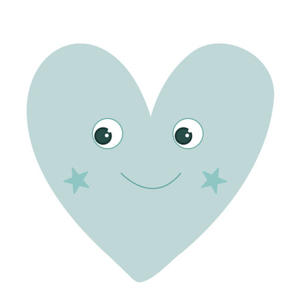 Vector blue heart icon with eyes. Cute pink heart with a face. Shapes of love symbols on a white background. Valentines Day set. Hearts are pastel, scandi colors. Stickers on social networksのイラスト素材