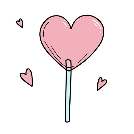 Heart shaped lollipop vector illustration. Hand drawn lollipop on Valentines, Mothers or Womens Dayのイラスト素材