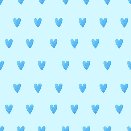Blue pattern with hearts, seamless background. Romantic background, great for Valentines Day, wedding, textile, wallpaper, banner - watercolor designの写真素材