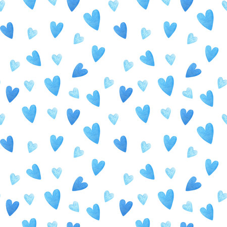 Blue pattern with hearts, seamless background. Romantic background, great for Valentines Day, wedding, textile, wallpaper, banner - watercolor designの写真素材