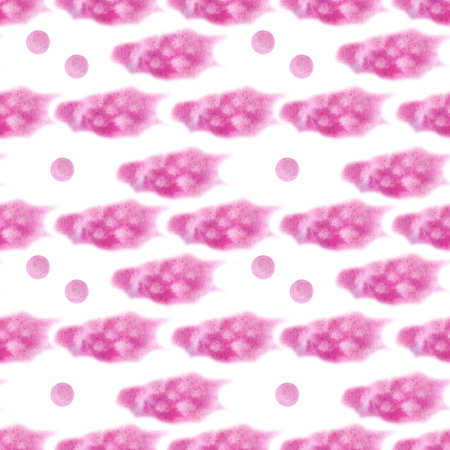 Seamless watercolor pattern with soft pink clouds. Cute dreamy texture perfect for nursery design, baby clothes, kids room decor, and whimsical backgrounds.の写真素材