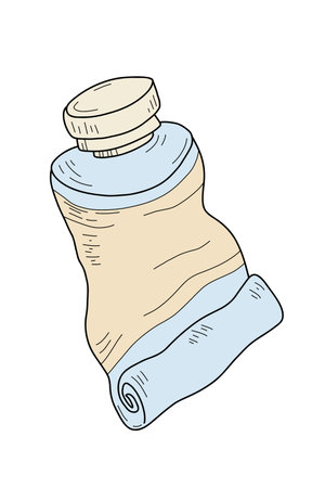 Vector line art of a crumpled paint tube with cap. Hand-drawn illustration for art supplies, design projects, coloring books, and creative themes.のイラスト素材