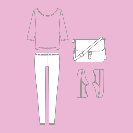Set of fashionable casual wear for womenのイラスト素材