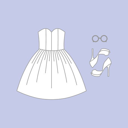 Set of women's dress clothes, shoes, sunglassesのイラスト素材