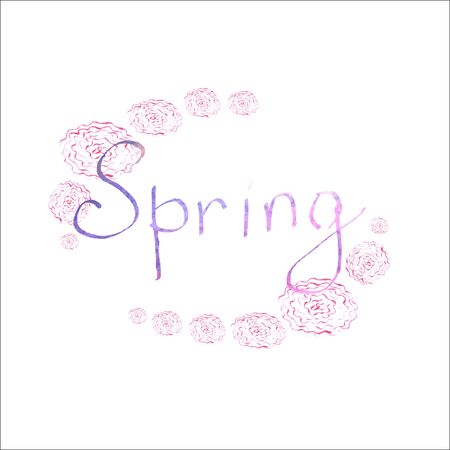 Inscription Spring vector drawn on a colored background.のイラスト素材