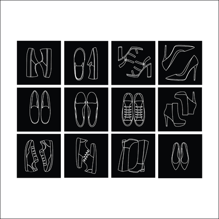 Boots. sneakers. shoes. sandals. Set of women's shoes.のイラスト素材