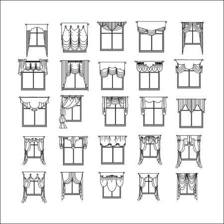 sketch design curtains windows.のイラスト素材