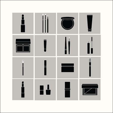 powder. rouge. nail polish. mascara. eyeliner. shadow. Eyeliner. makeup brushes. face cream. Foundation. concealer.のイラスト素材