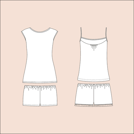 Pyjamas for women. Pajamas for girls. pajamas jersey. pajamas render vector. nightie. top. trousers. shirt.のイラスト素材